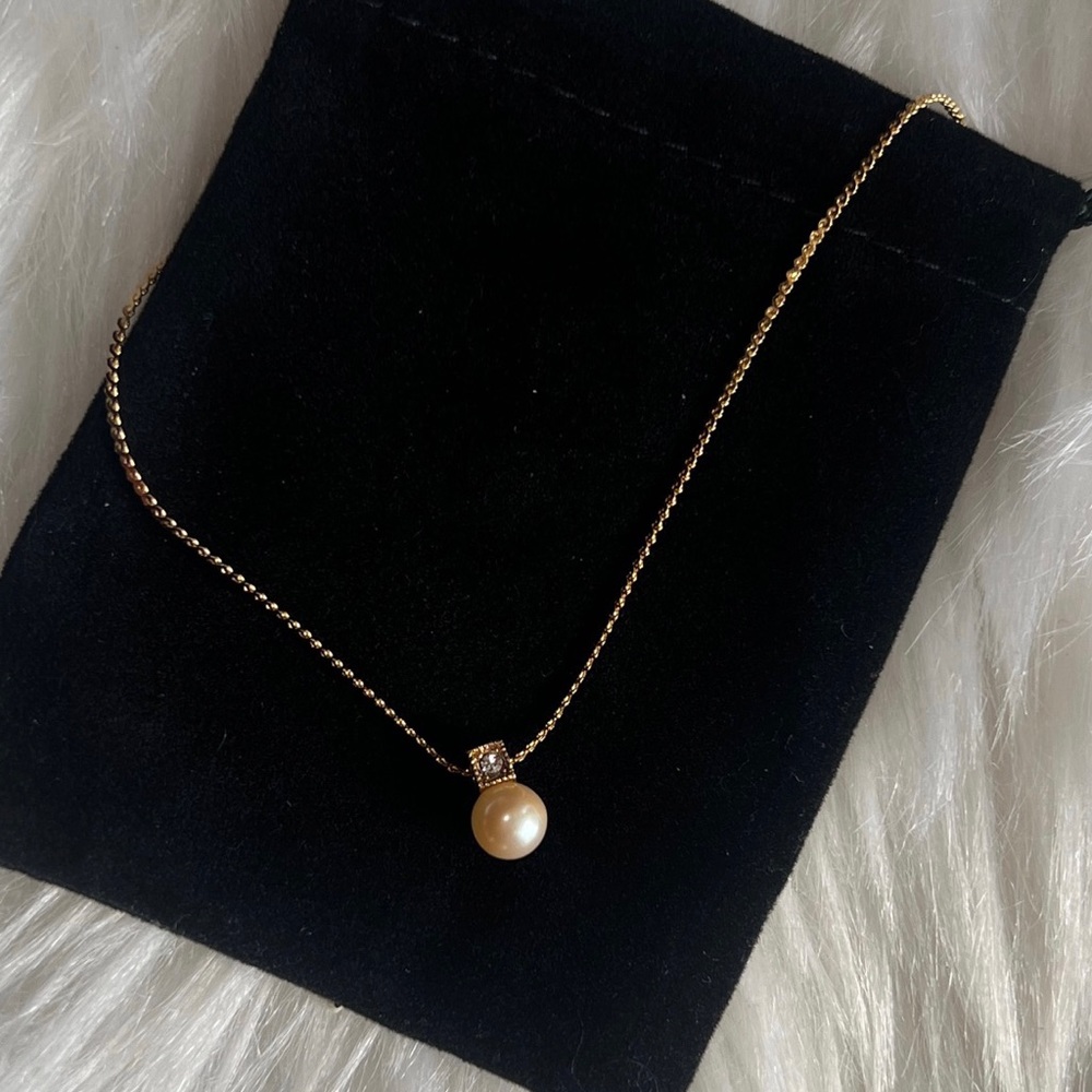 CITATION ELEGANT SOLITAIRE PEARL GOLD TONE NECKLACE